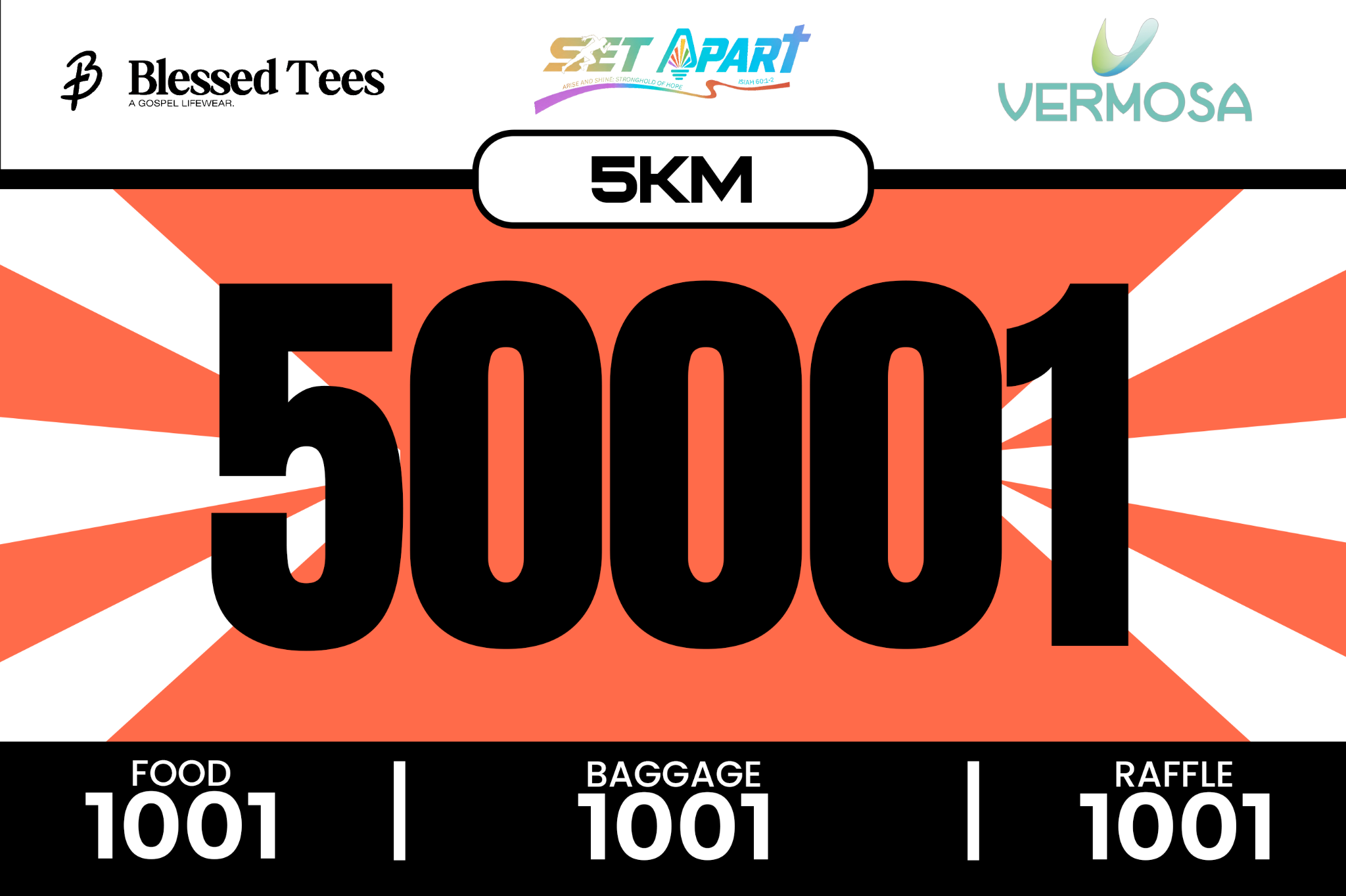 5K Arise / Shine official SET APART race bib
