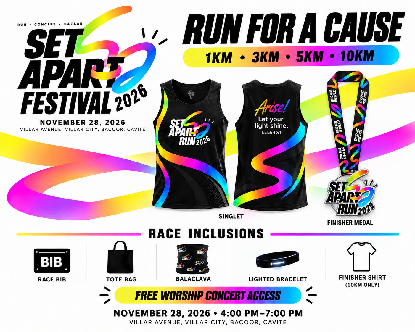 SET APART official runner kit with singlet, race bib, drawstring bag, and packaging