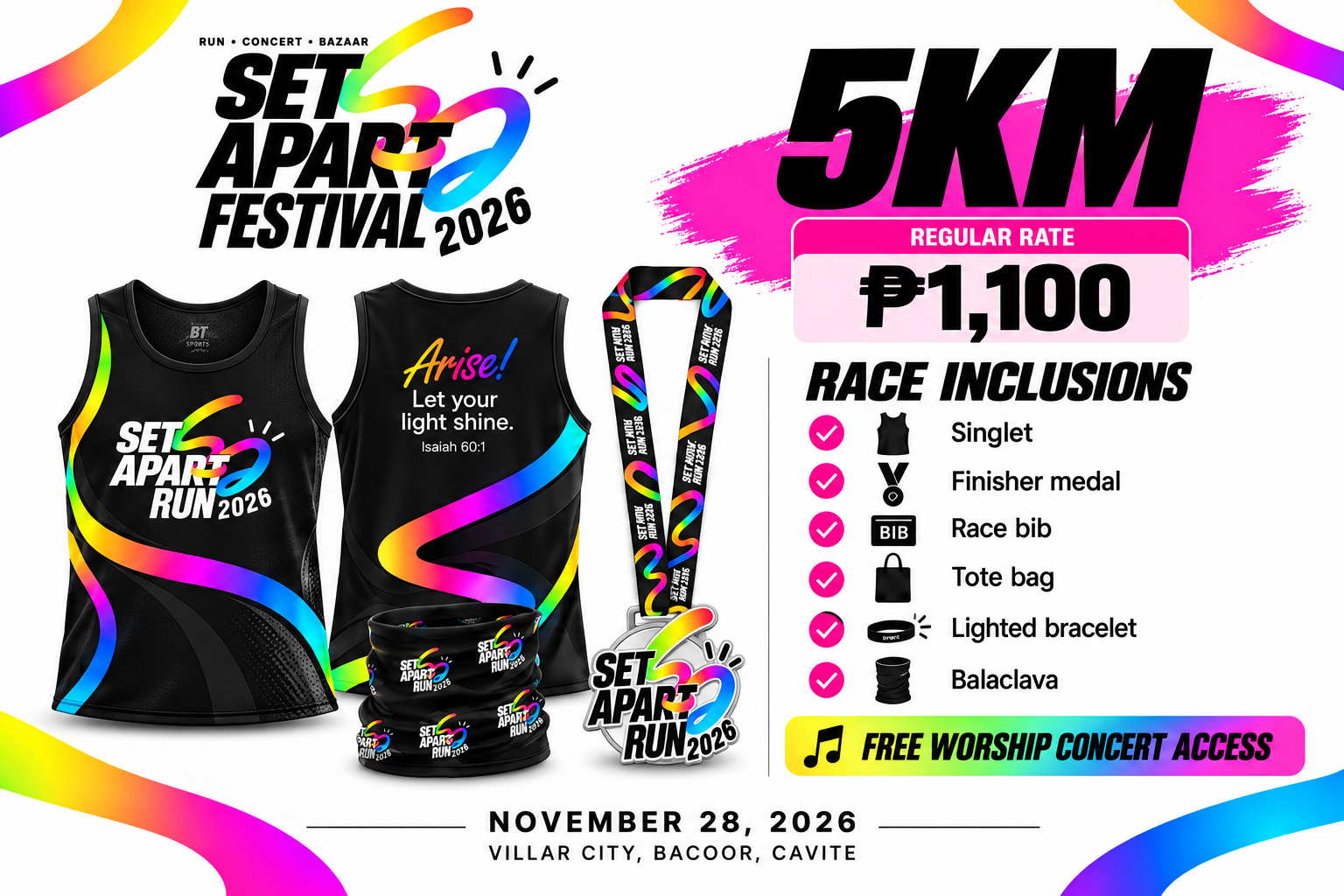 5K Arise / Shine official SET APART race bib